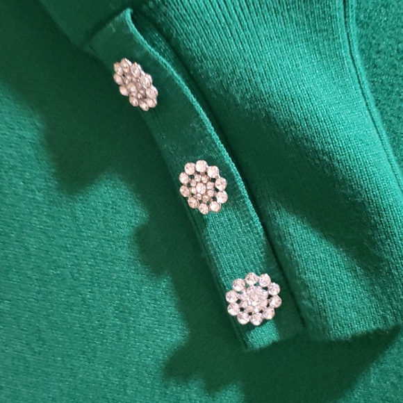 Tahari Sweater & Headband Rhinestone Buttons on Sleeves New Green Holiday's - Picture 3 of 17